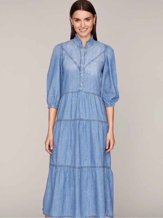 ba&sh Dresses & Skirts - ba&sh Willow Denim Midi Dress Blue Chambray Prairie Western Tiered Boho S